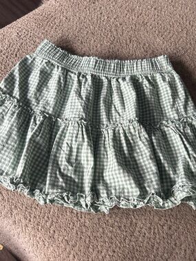 Gingham Tiered Skater Mini Skirt in Light Green